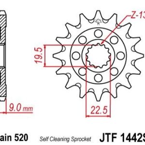 Piñon JT 1442SC autolimpiable de acero con 14 dientes