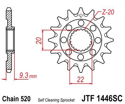 Piñon JT 1446SC  autolimpiable de acero con 13 dientes