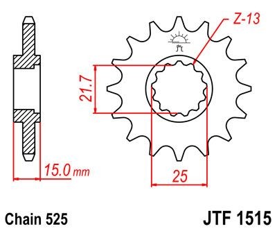 Piñon JT 1515 de acero con 15 dientes