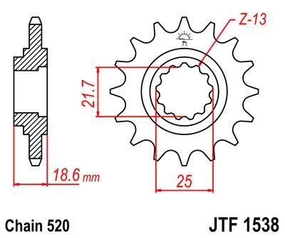 Piñon JT 1538 de acero con 15 dientes