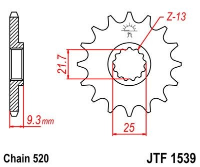 Piñon JT 1539 de acero con 14 dientes