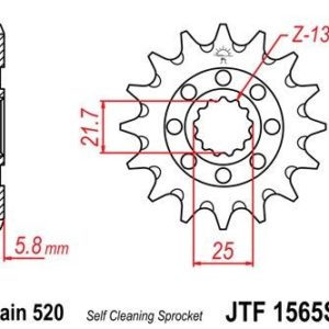 Piñon JT 1565SC  autolimpiable de acero con 13 dientes