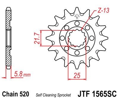 Piñon JT 1565SC  autolimpiable de acero con 13 dientes