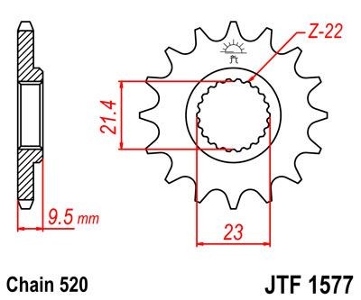 Piñon JT 1577 de acero con 15 dientes