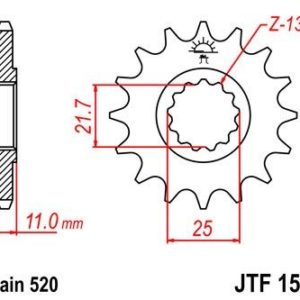 Piñon JT 1581 de acero con 15 dientes