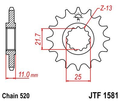 Piñon JT 1581 de acero con 15 dientes