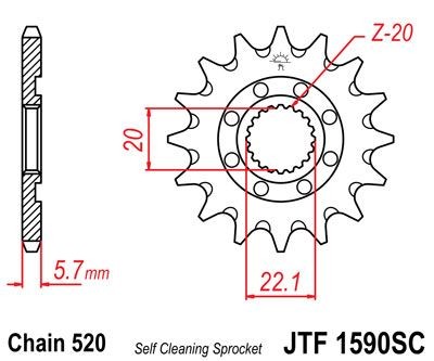 Piñon JT 1590SC  autolimpiable de acero con 13 dientes