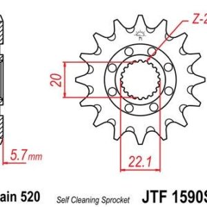 Piñon JT 1590SC autolimpiable de acero con 14 dientes