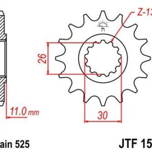 Piñon JT 1591 de acero con 16 dientes