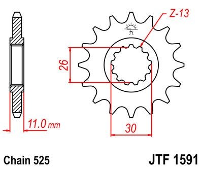 Piñon JT 1591 de acero con 16 dientes