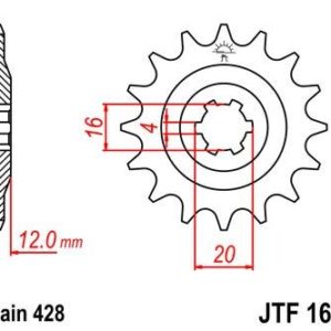 Piñon JT 1606 de acero con 14 dientes