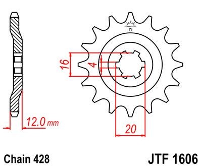 Piñon JT 1606 de acero con 14 dientes