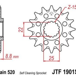 Piñon JT 1901SC  autolimpiable de acero con 15 dientes