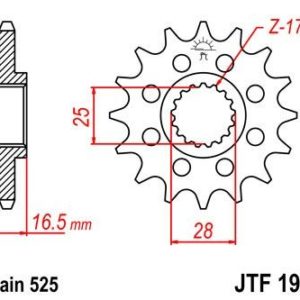 Piñon JT 1904 de acero con 16 dientes