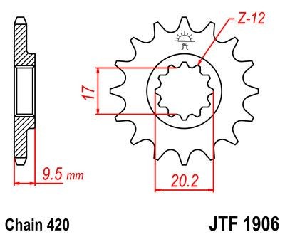 Piñon JT 1906 de acero con 14 dientes