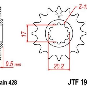 Piñon JT 1907 de acero con 14 dientes