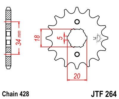 Piñon JT 264 de acero con 15 dientes
