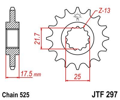 Piñon JT 297 de acero con 15 dientes