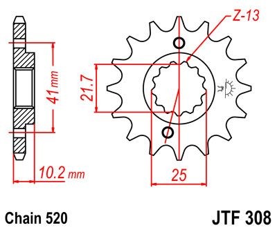 Piñon JT 308 de acero con 14 dientes