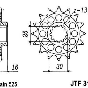 Piñon JT 313 de acero con 16 dientes