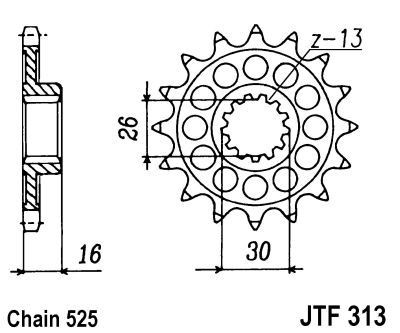 Piñon JT 313 de acero con 16 dientes