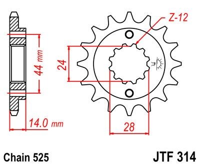 Piñon JT 314 de acero con 16 dientes