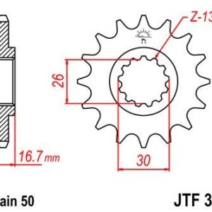 Piñon JT 333 de acero con 16 dientes