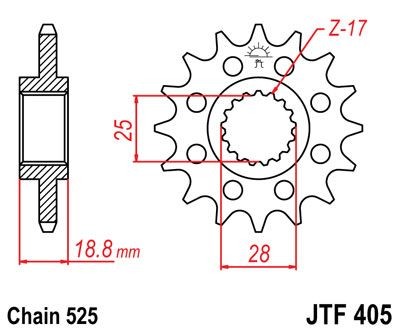 Piñon JT 405 de acero con 20 dientes