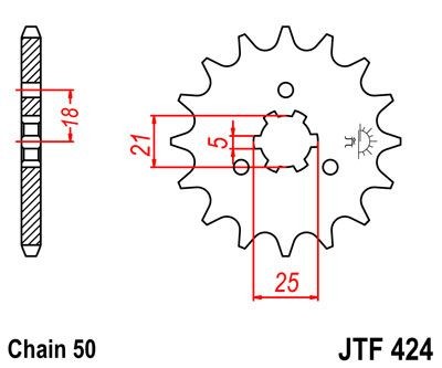 Piñon JT 424 de acero con 16 dientes
