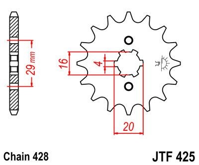 Piñon JT 425 de acero con 14 dientes