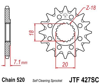 Piñon JT 427SC  autolimpiable de acero con 12 dientes