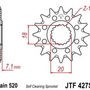 Piñon JT 427SC  autolimpiable de acero con 13 dientes