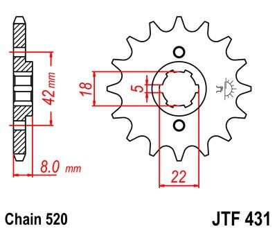 Piñon JT 431 de acero con 14 dientes