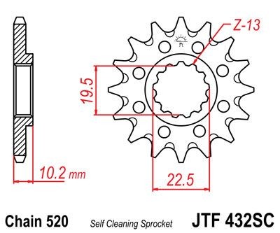 Piñon JT 432SC  autolimpiable de acero con 13 dientes