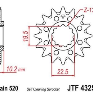 Piñon JT 432SC  autolimpiable de acero con 14 dientes