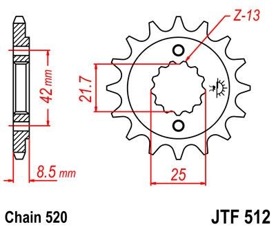 Piñon JT 512 de acero con 16 dientes