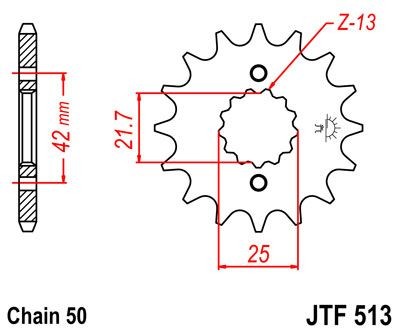 Piñon JT 513 de acero con 17 dientes