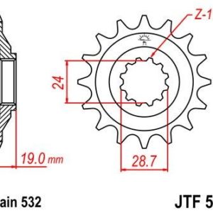 Piñon JT 525 de acero con 17 dientes