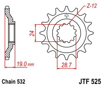 Piñon JT 525 de acero con 17 dientes