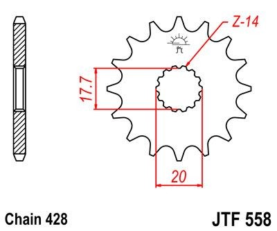 Piñon JT 558 de acero con 16 dientes