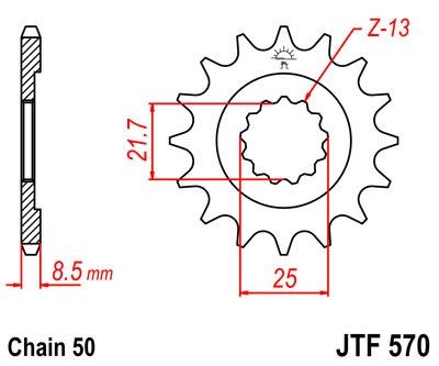 Piñon JT 570 de acero con 16 dientes