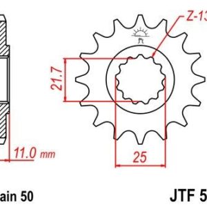 Piñon JT 580 de acero con 16 dientes