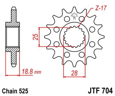 Piñon JT 704 de acero con 17 dientes
