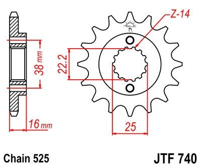 Piñon JT 740 de acero con 14 dientes