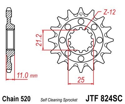 Piñon JT 824SC  autolimpiable de acero con 13 dientes
