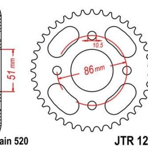 Corona JT 1208 de acero con 44 dientes