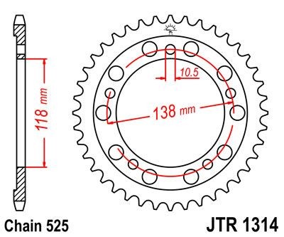 Corona JT 1314 de acero con 39 dientes