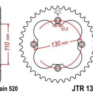 Corona JT 1350 de acero con 38 dientes