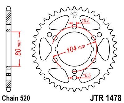 Corona JT 1478 de acero con 42 dientes