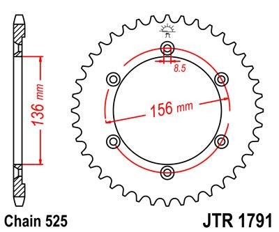 Corona JT 1791 de acero con 43 dientes